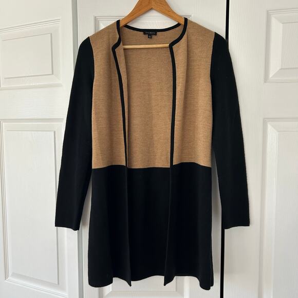 Talbots Merino Blend Colorblock Sweater Jacket Size XS Black Camel Open Front - Picture 3 of 5
